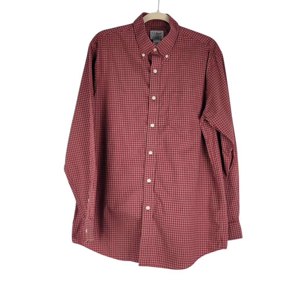 LL Bean Mens M Regular Wrinkle Free Traditional Fit Red Button Down Shirt 275569